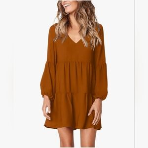 Chic Long Sleeve Brown Dress